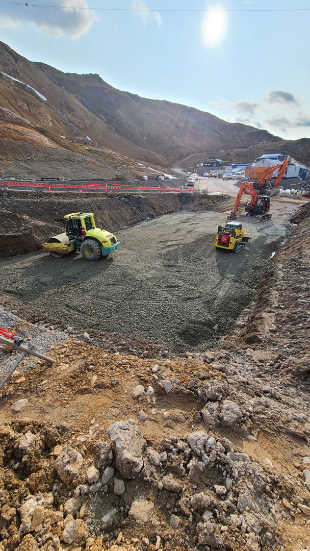 Heavy equipment working on site in Brucejack Lake