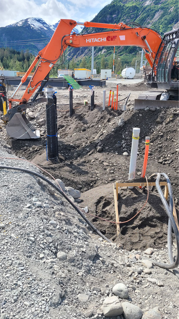 Excavator working on site in Brucejack Lake