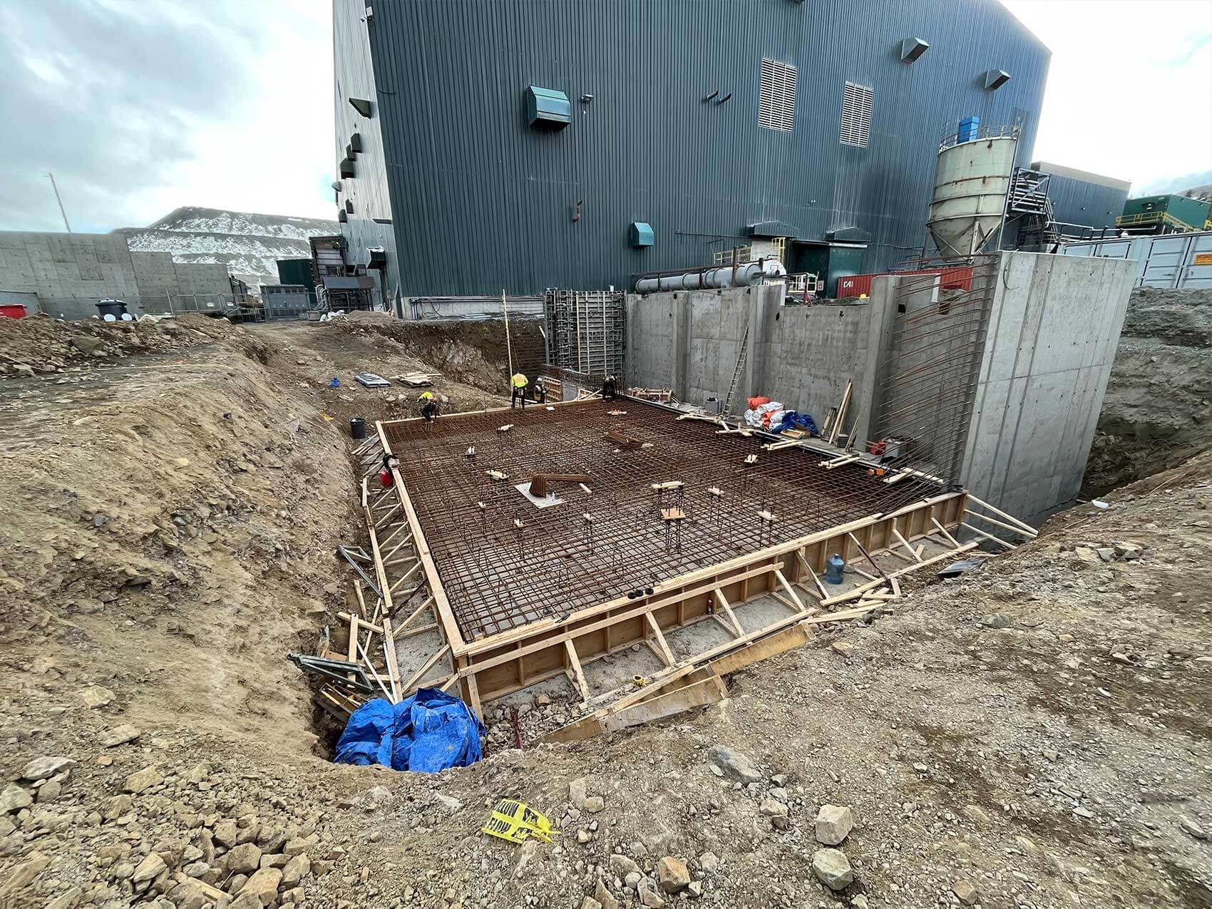 Rebar being placed in preparation for concrete pouring