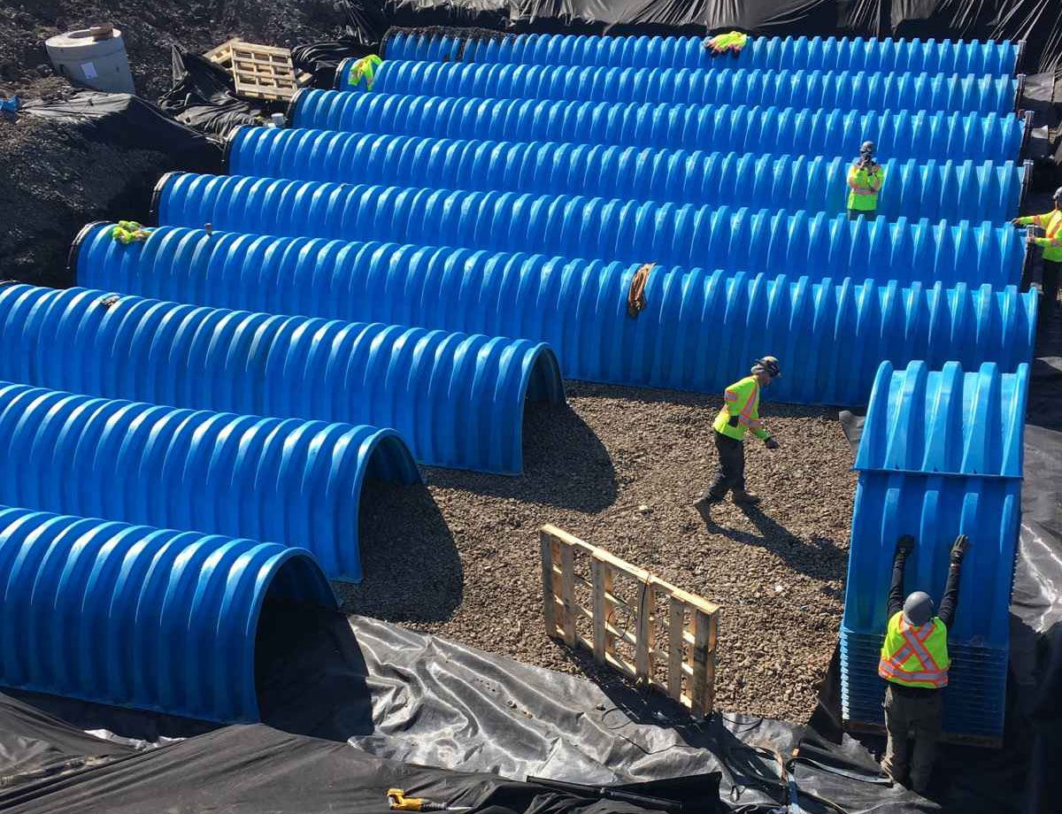 Blue tubing at the Komatsu Manufacturing Plant