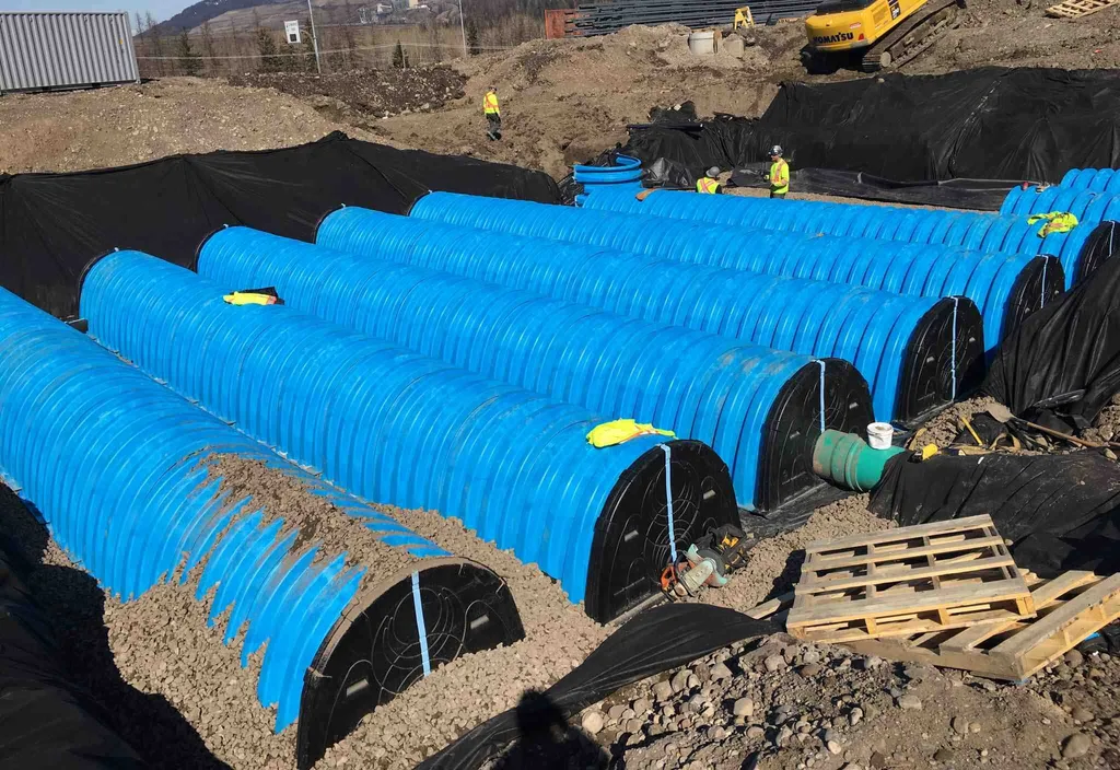 Blue tubing at the Komatsu Manufacturing Plant